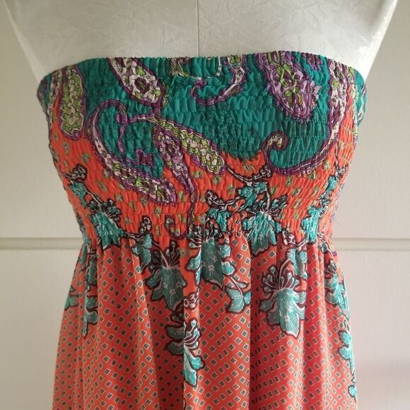 One Clothing Orange&Teal tube Maxi dress. Sz. S - Picture 2 of 5